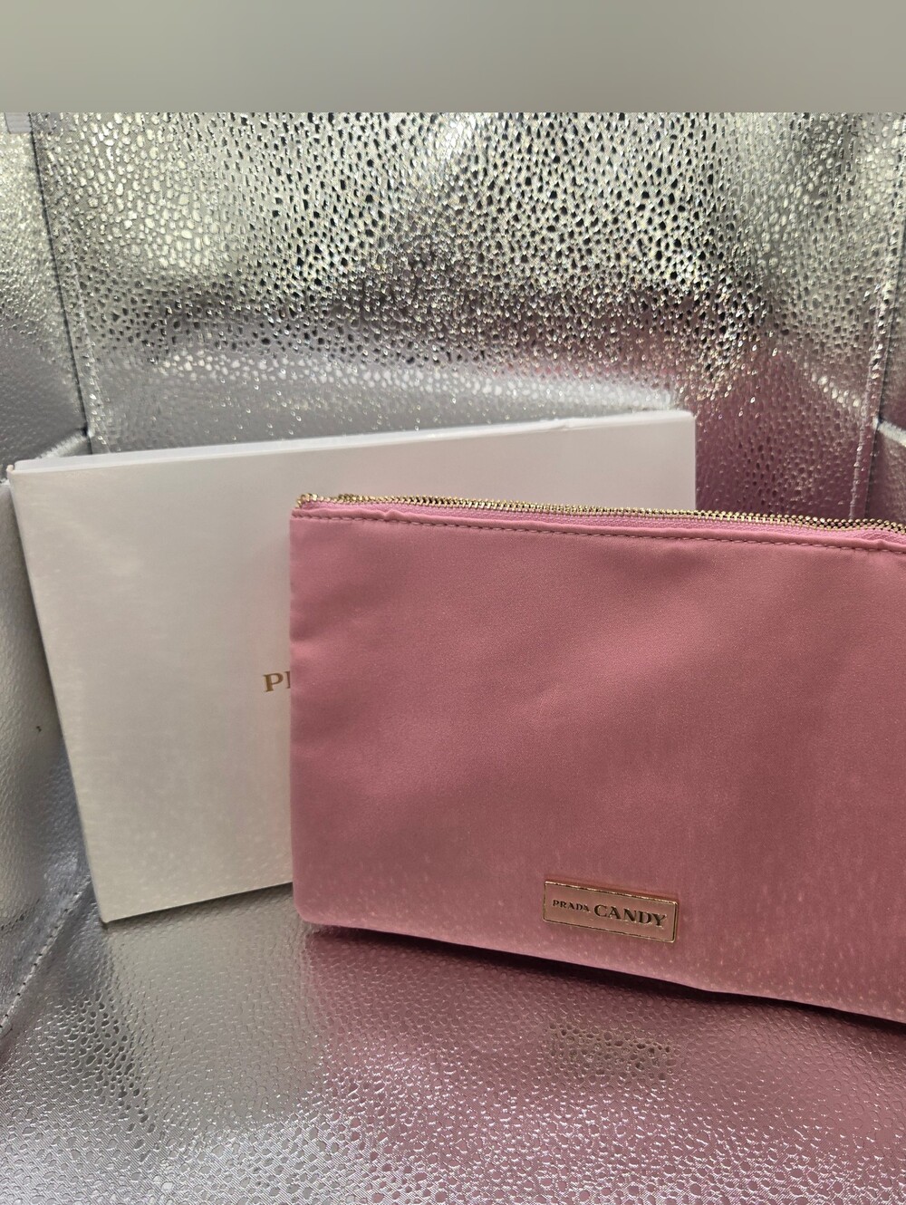2 Prada Candy Pink Zip Pouch That Snack Together Gold-Tone Hardware Minor Flaws